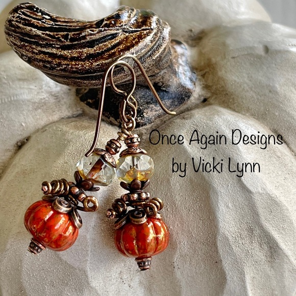 Hand Crafted “Cinderella’s Pumpkin” Dangle Earrings - Picture 6 of 11